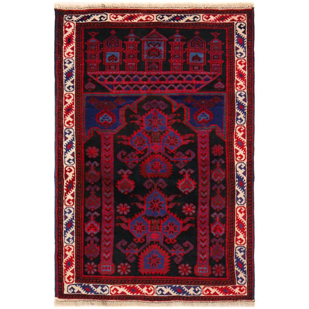 Baluchi Rug Handmade Red Geometric 2x4 ft