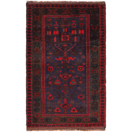Baluchi Rug Handmade Blue Geometric 3x5 ft
