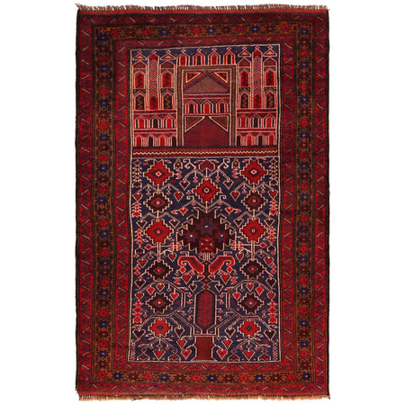 Baluchi Rug Handmade Red Prayer Design 3x5 ft