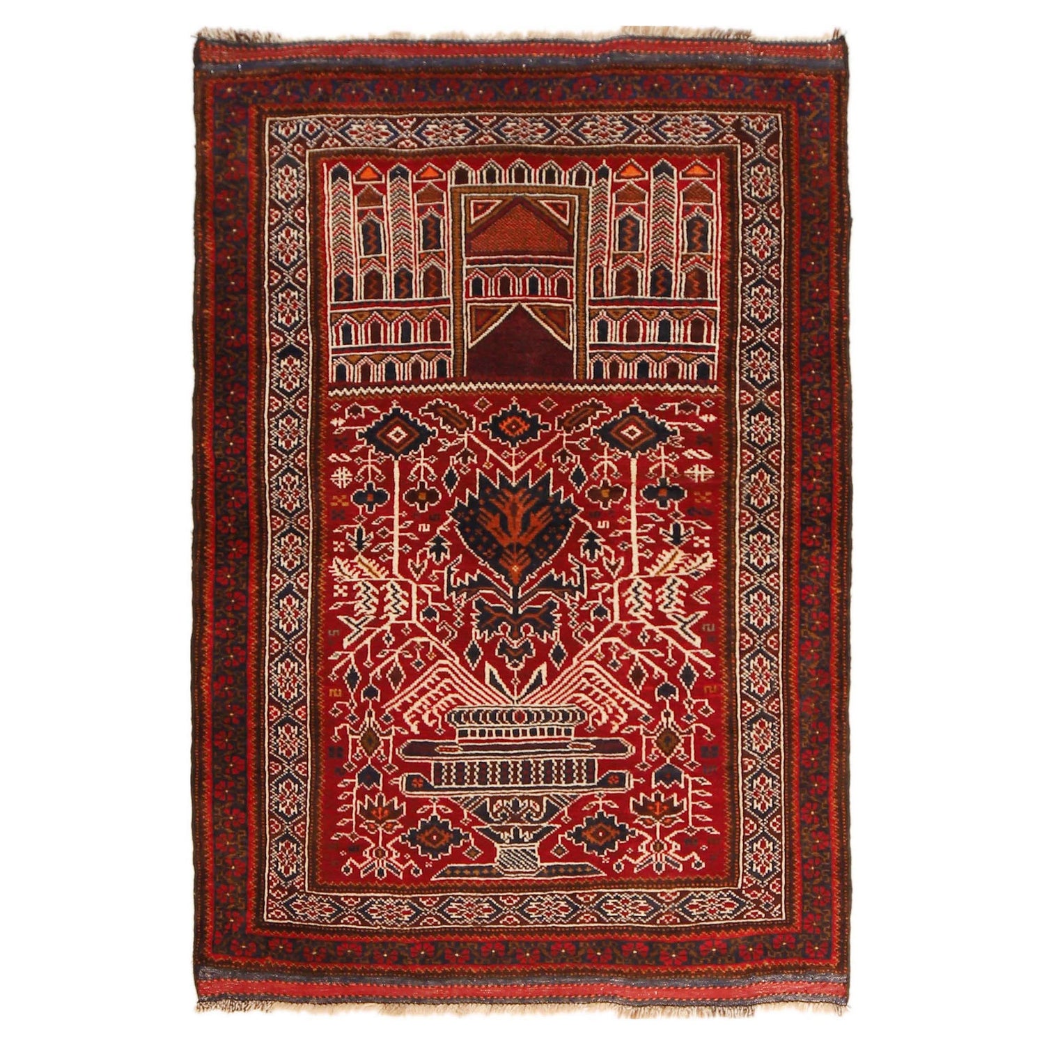 Baluchi Rug Handmade Red Prayer Design 3x5 ft