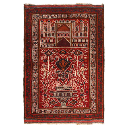 Baluchi Rug Handmade Red Prayer Design 3x5 ft