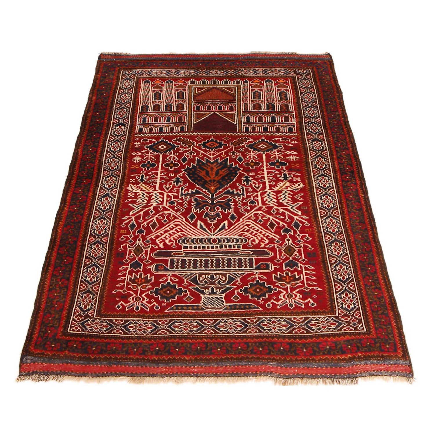 Baluchi Rug Handmade Red Prayer Design 3x5 ft
