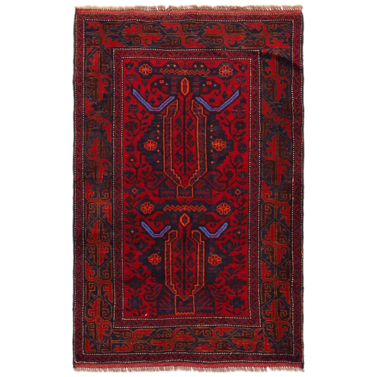 Baluchi Rug Handmade Red Geometric 2x4 ft