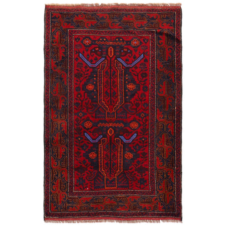 Baluchi Rug Handmade Red Geometric 2x4 ft