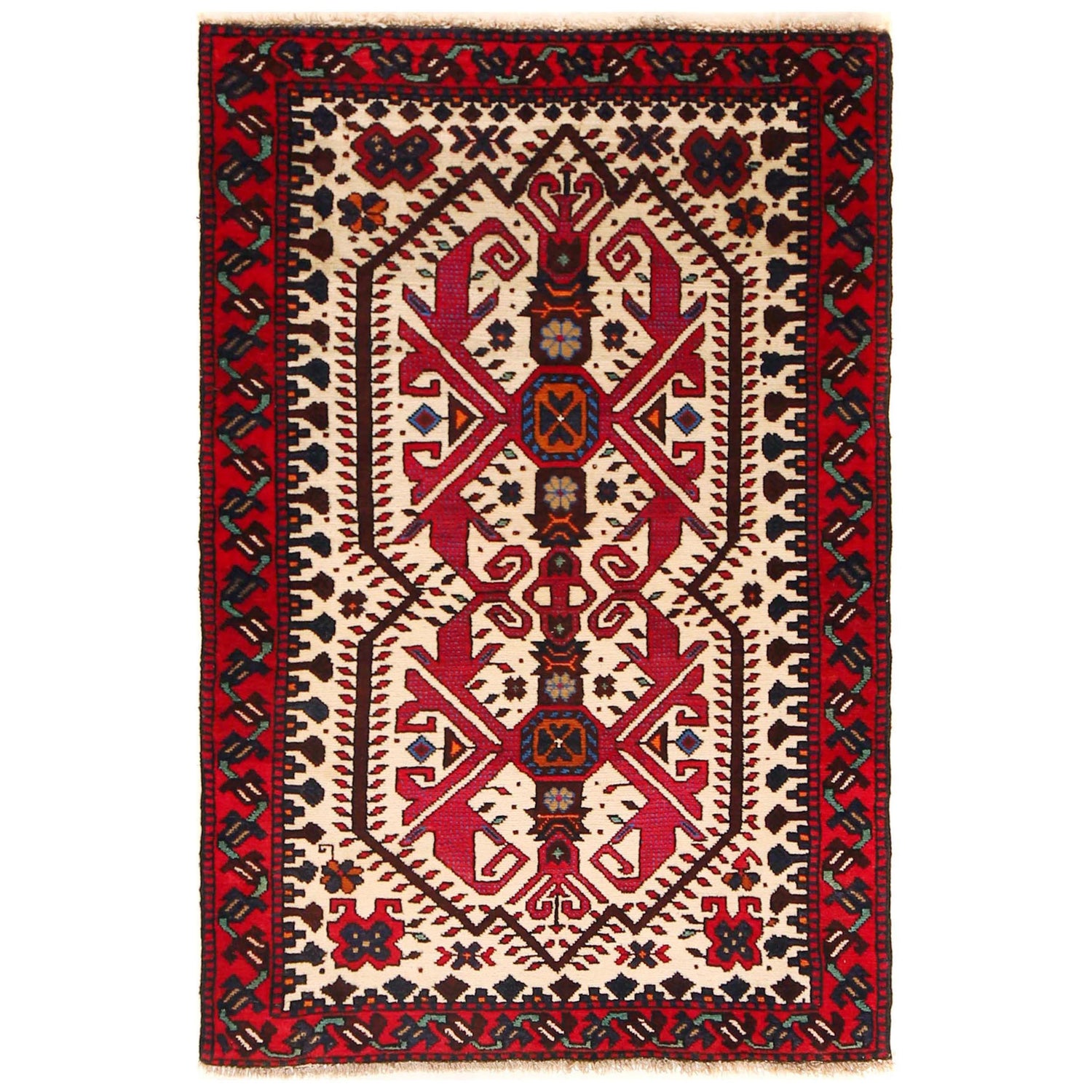 Baluchi Rug Handmade Beige Geometric 3x5 ft