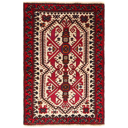 Baluchi Rug Handmade Beige Geometric 3x5 ft