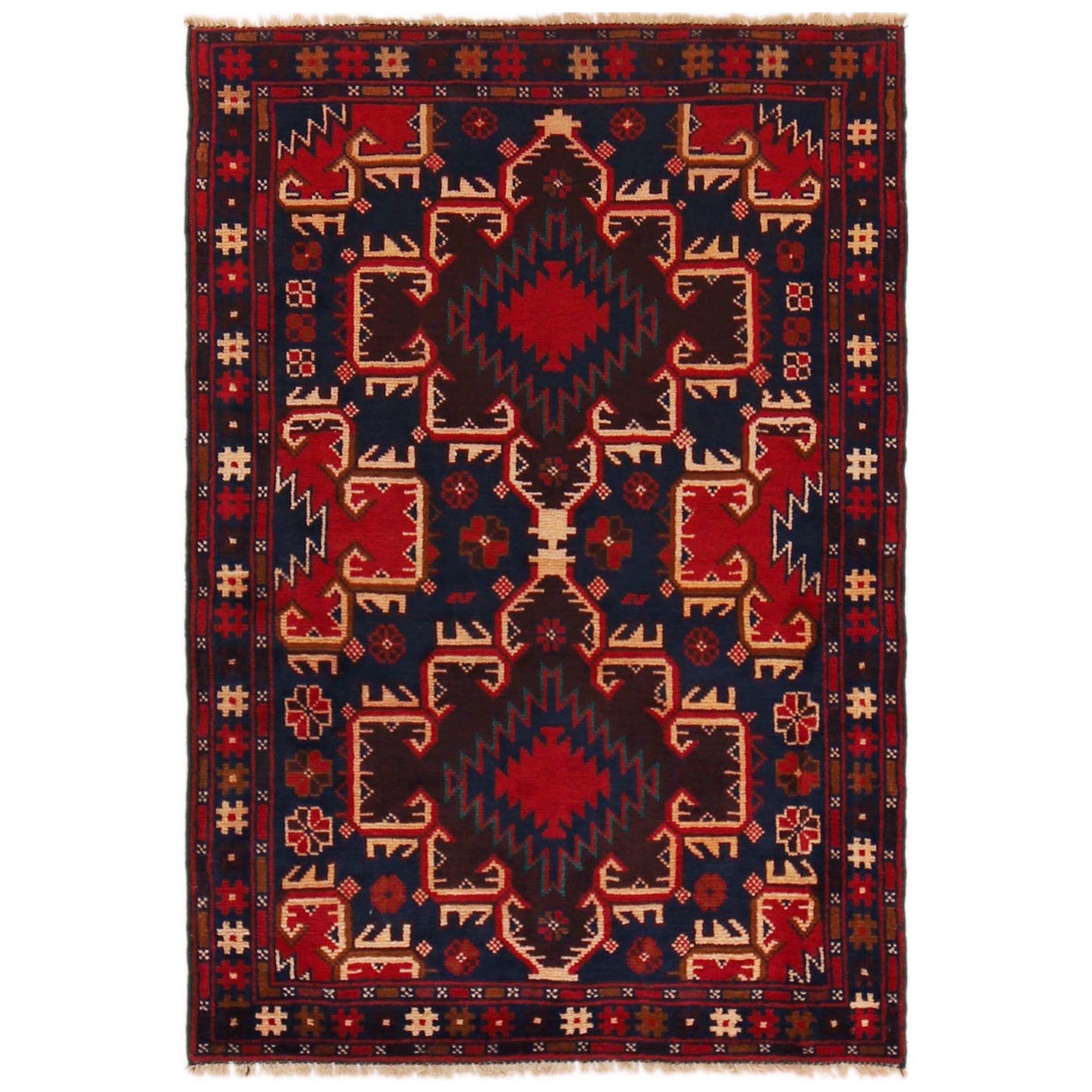 Baluchi Rug Handmade Multi Geometric 3x5 ft