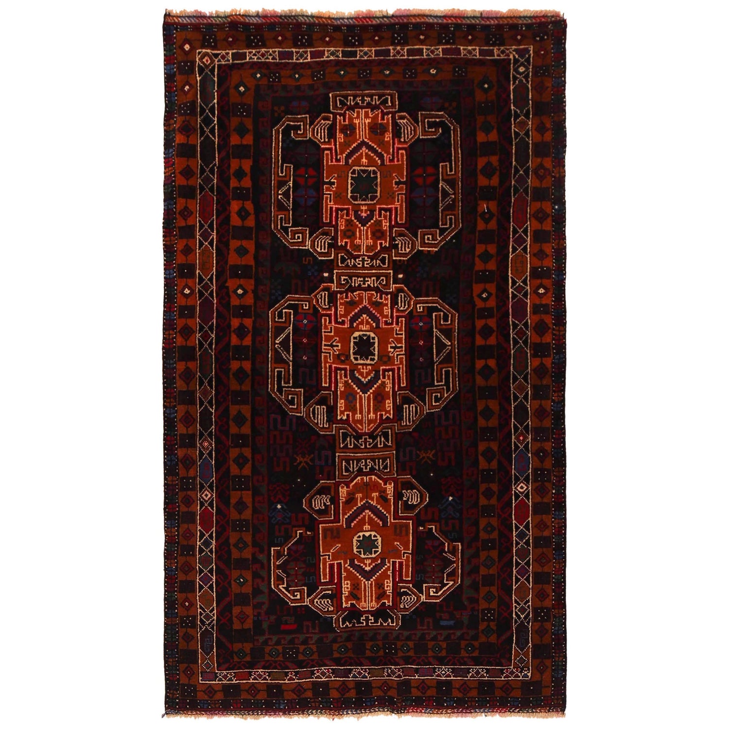 Baluchi Rug Handmade Multi Geometric 4x6 ft