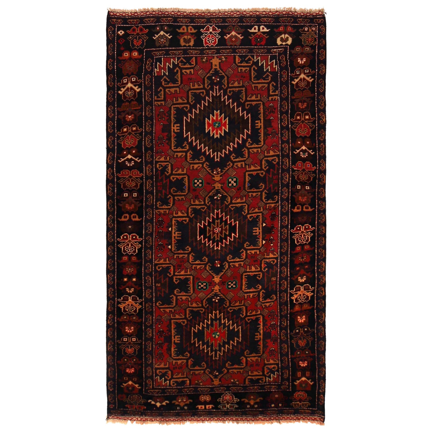Baluchi Rug Handmade Red Geometric 4x6 ft