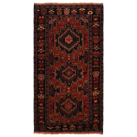 Baluchi Rug Handmade Red Geometric 4x6 ft