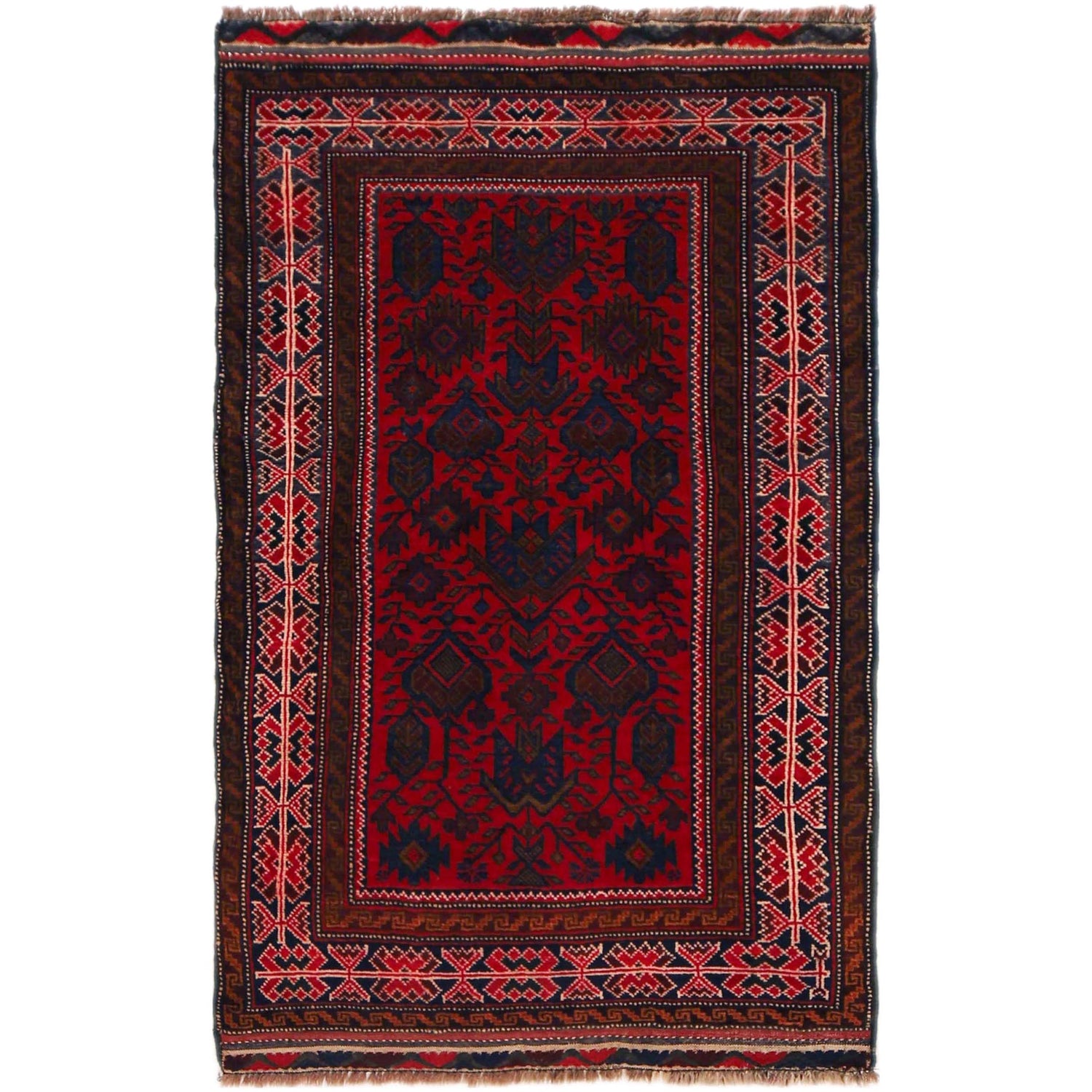 Baluchi Rug Handmade Red Geometric 3x5 ft