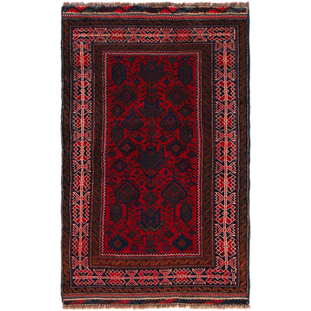 Baluchi Rug Handmade Red Geometric 3x5 ft