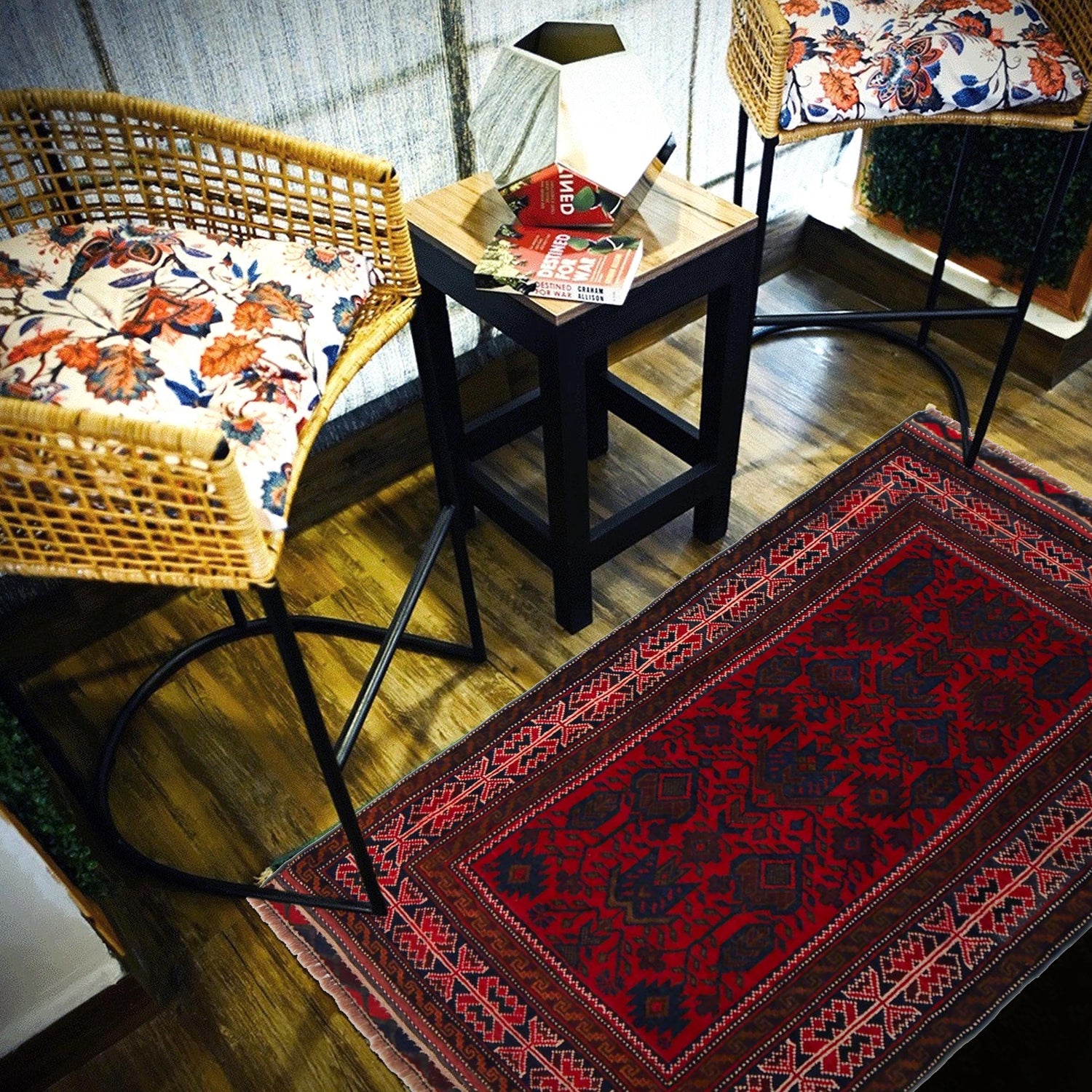 Baluchi Rug Handmade Red Geometric 3x5 ft