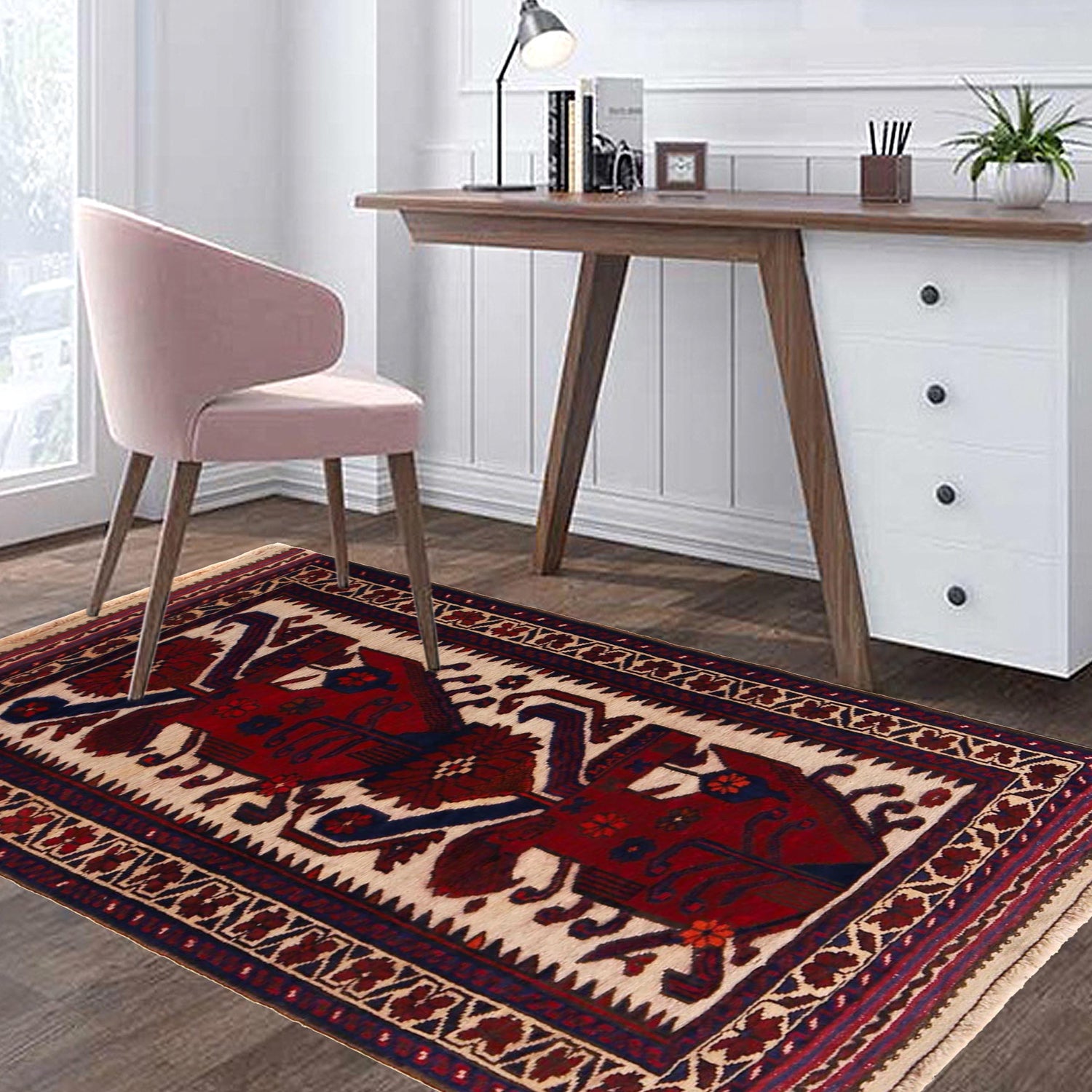 Baluchi Rug Handmade Multi Geometric 2x4 ft