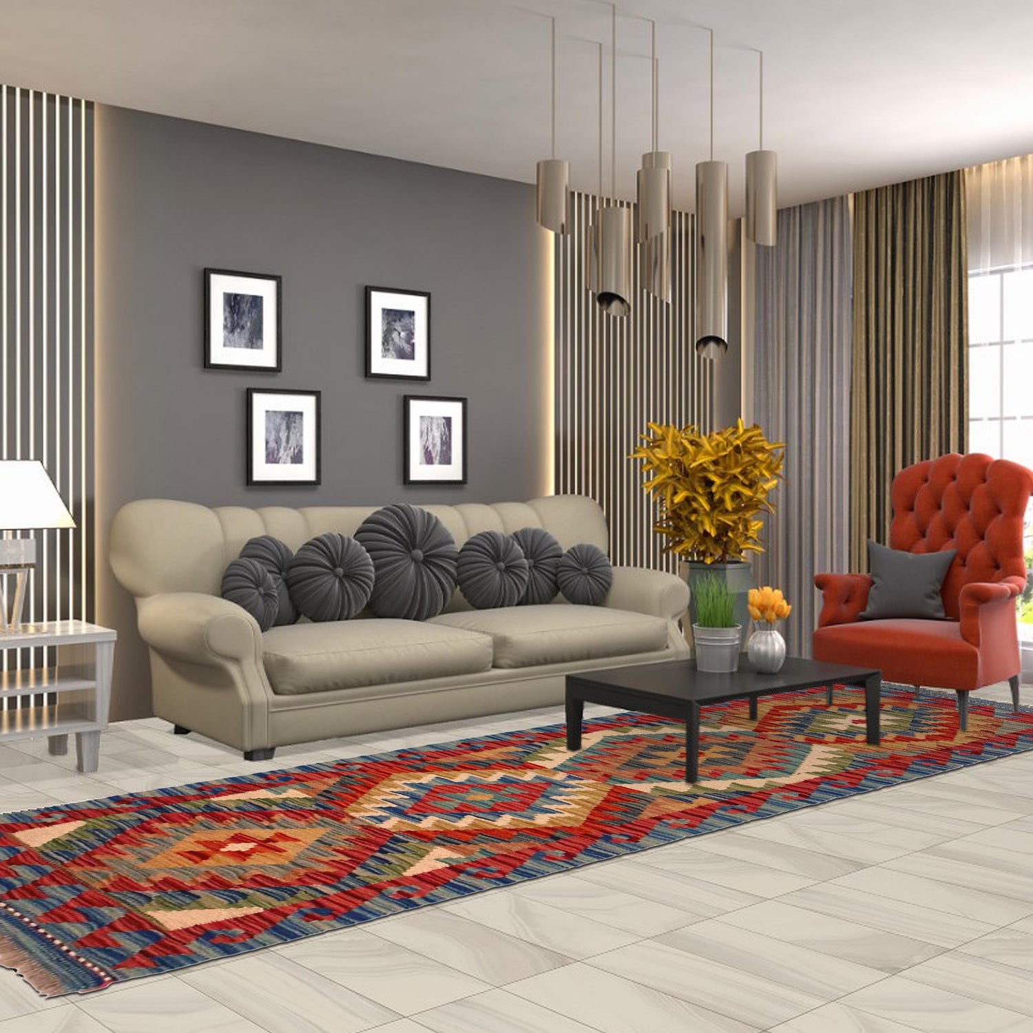 Handmade Multi Kilim Geometric 5' Runner