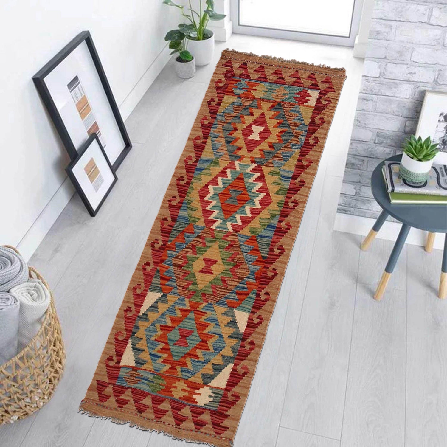 Handmade Multi Kilim Geometric 5' Runner