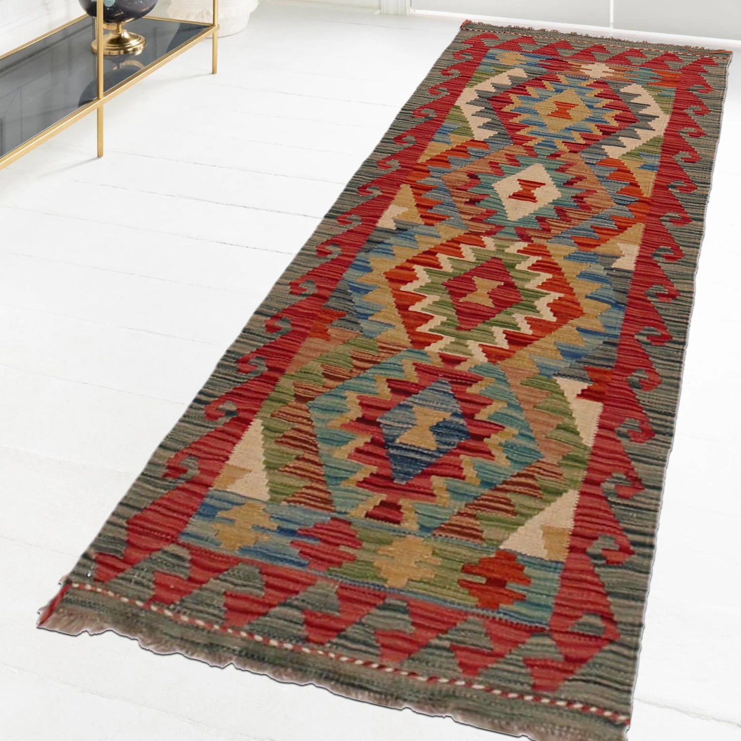 Handmade Multi Kilim Geometric 5' Runner