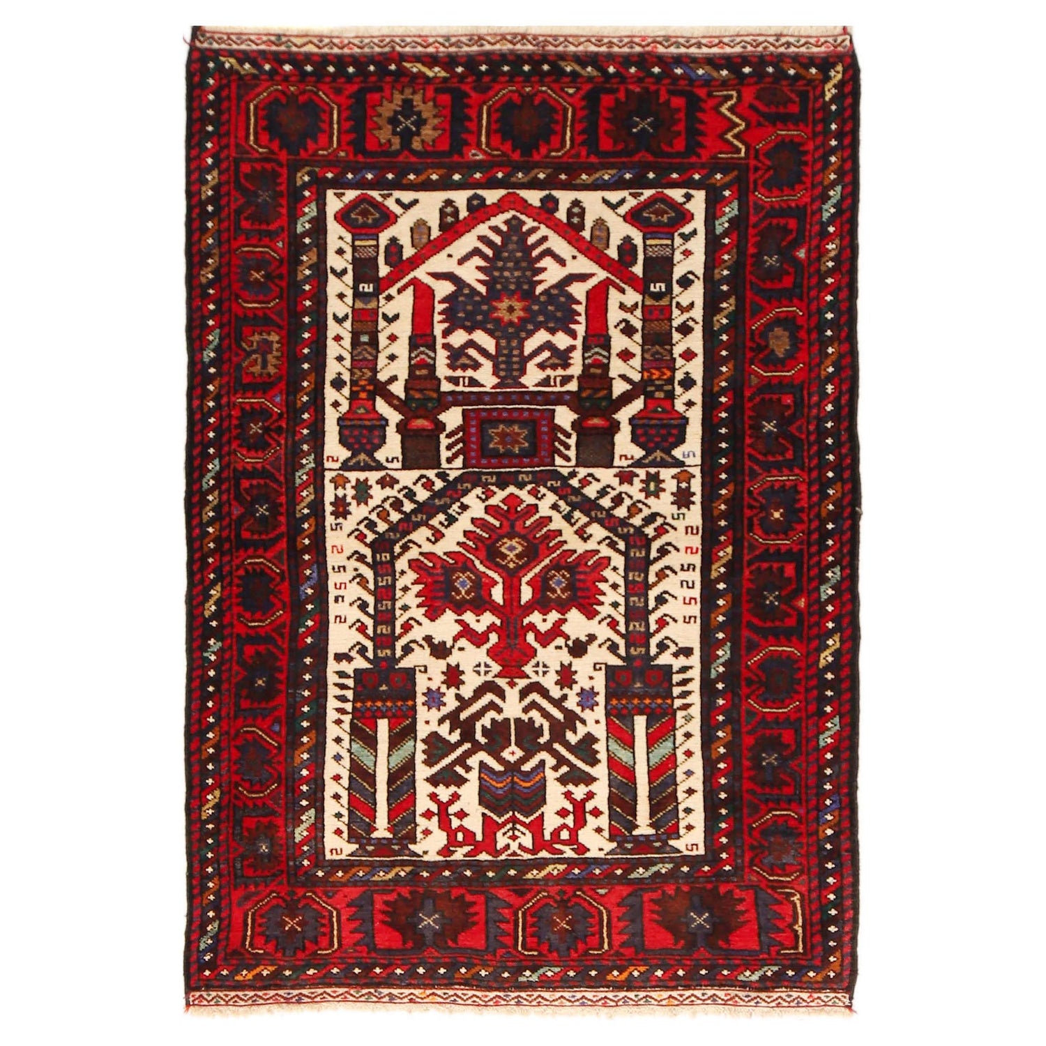 Baluchi Rug Handmade Multi Prayer Design 3x5 ft