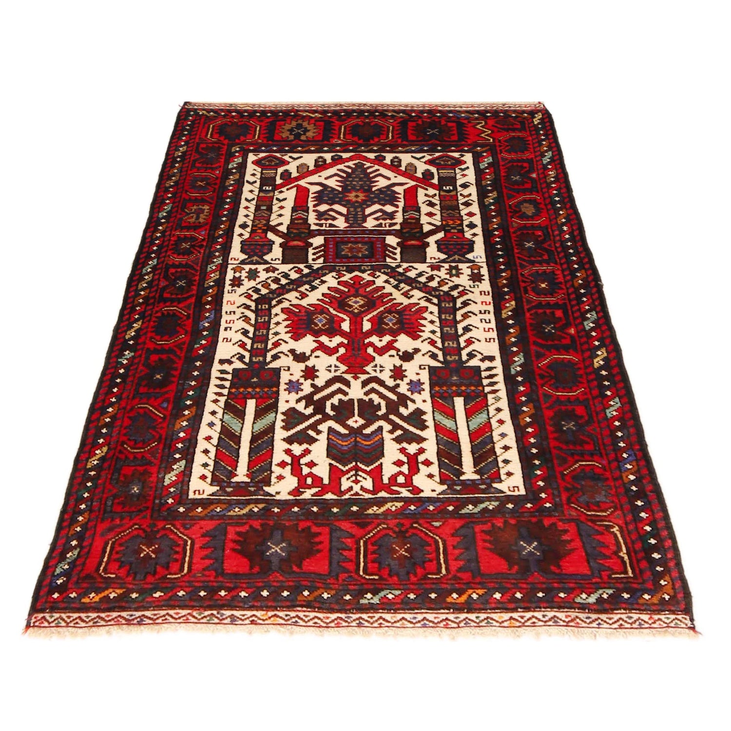 Baluchi Rug Handmade Multi Prayer Design 3x5 ft