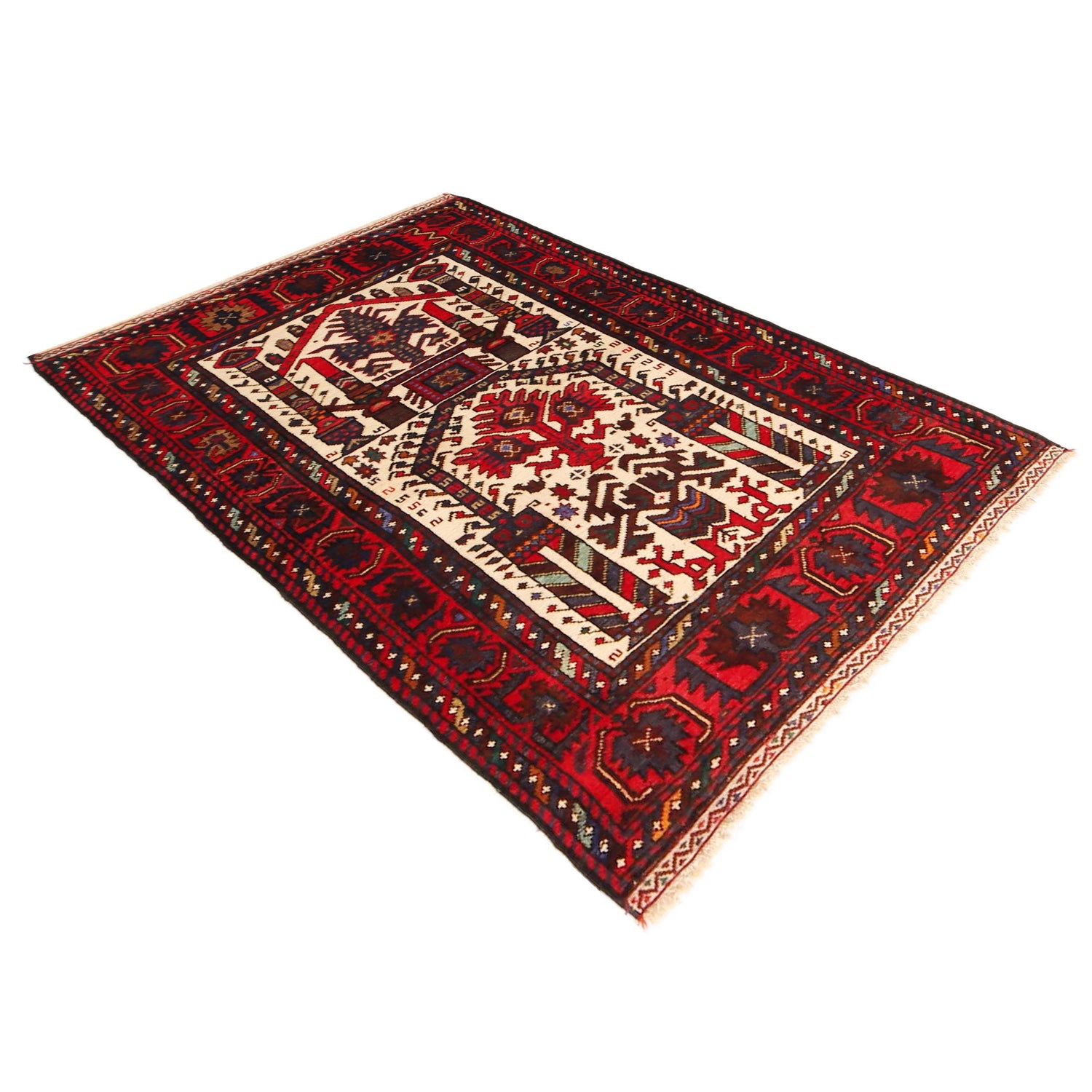 Baluchi Rug Handmade Multi Prayer Design 3x5 ft