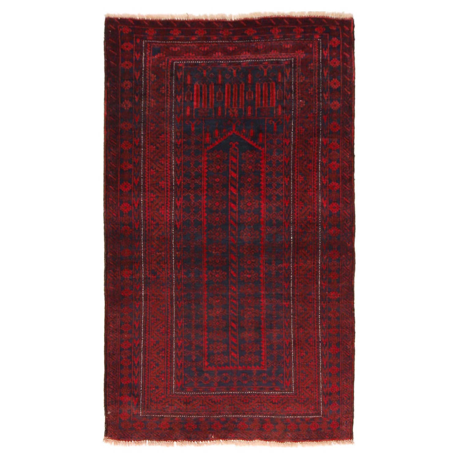 Baluchi Rug Handmade Red Prayer Design 3x5 ft