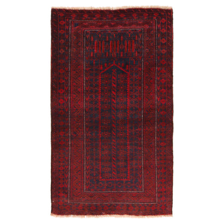 Baluchi Rug Handmade Red Prayer Design 3x5 ft