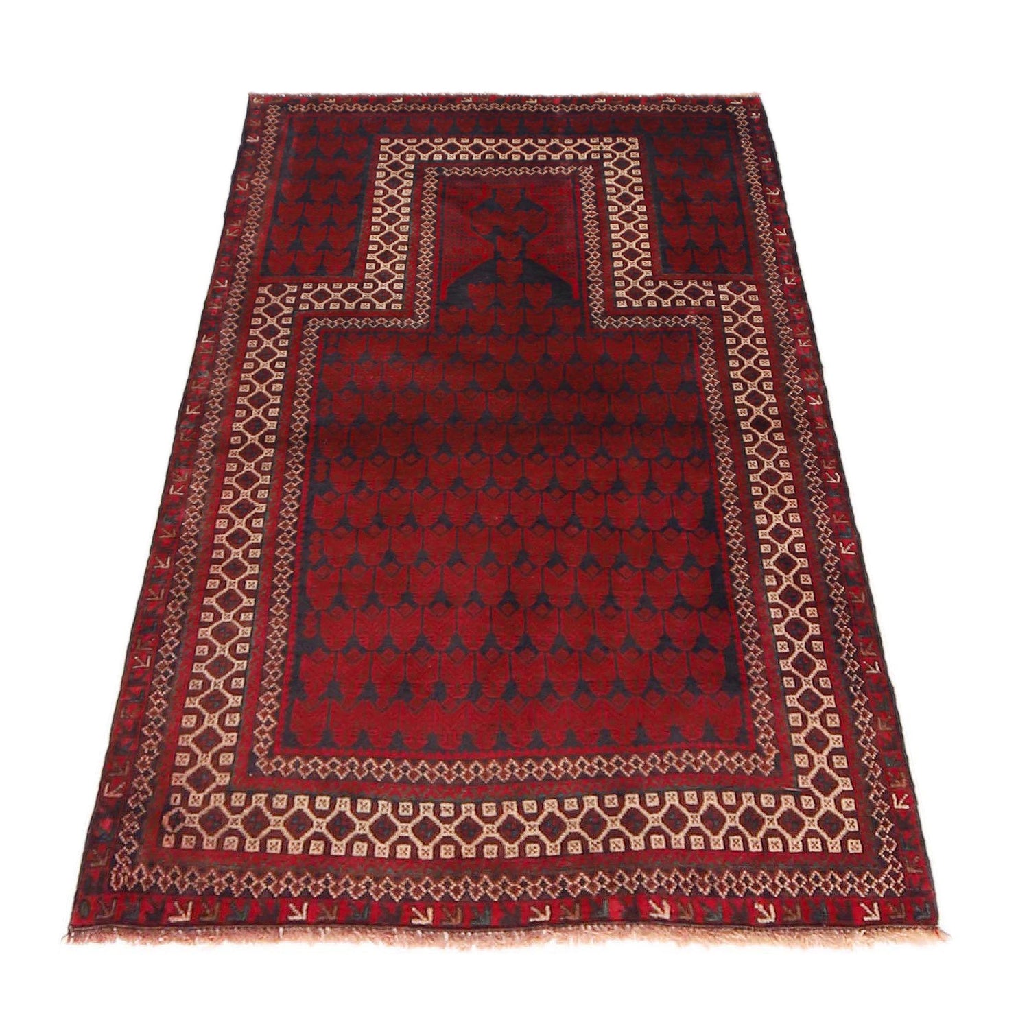 Baluchi Rug Handmade Red Prayer Design 3x5 ft