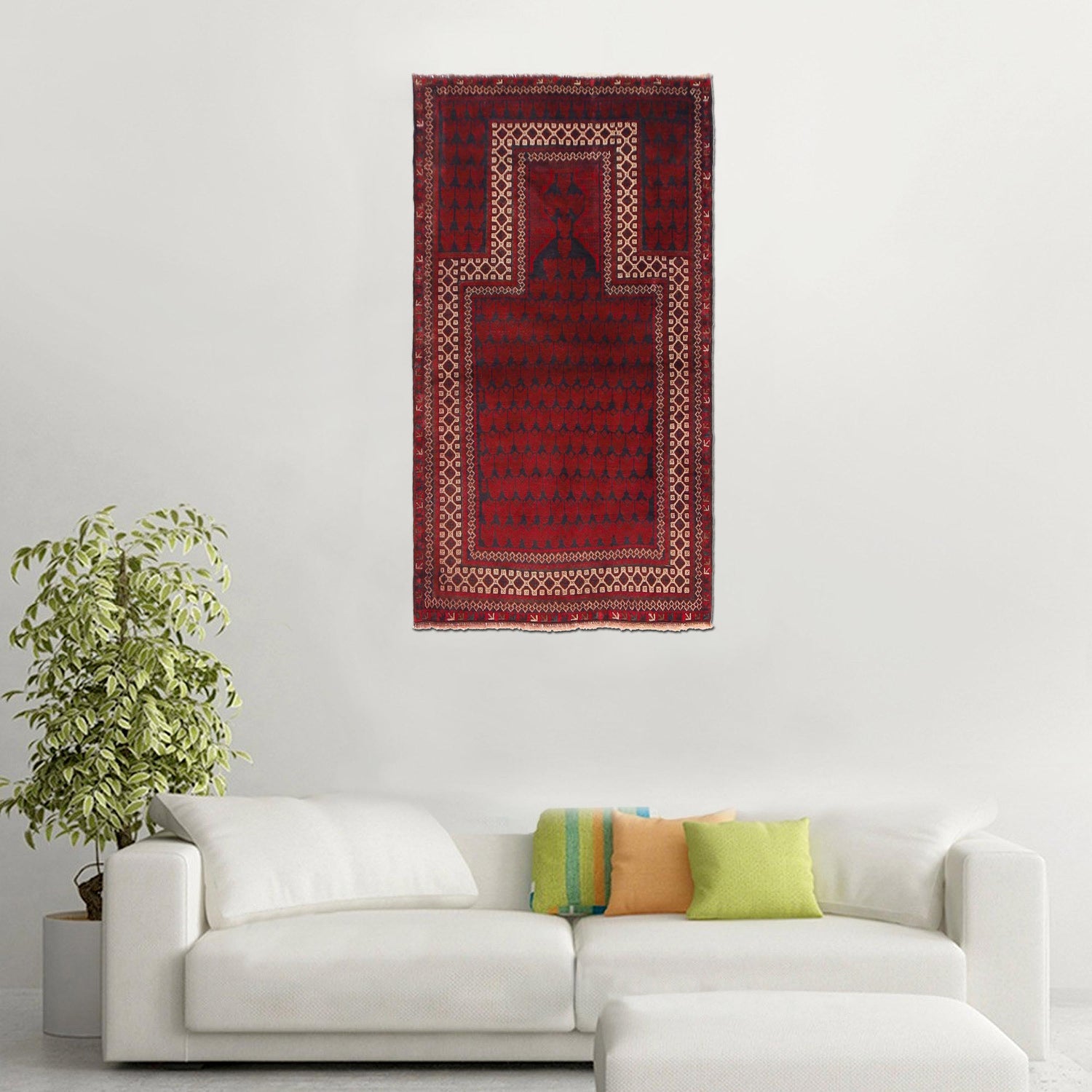 Baluchi Rug Handmade Red Prayer Design 3x5 ft