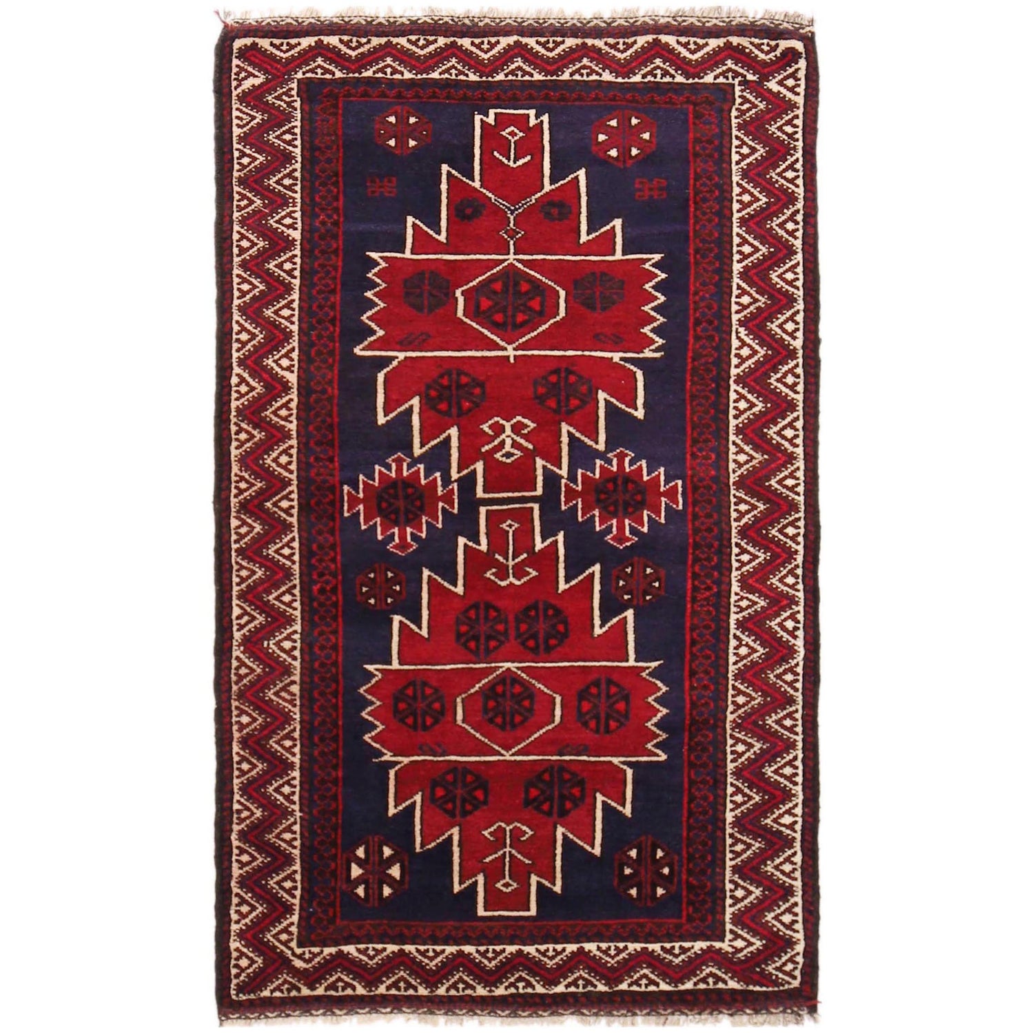 Baluchi Rug Handmade Red Geometric 3x5 ft