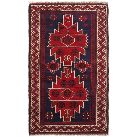 Baluchi Rug Handmade Red Geometric 3x5 ft