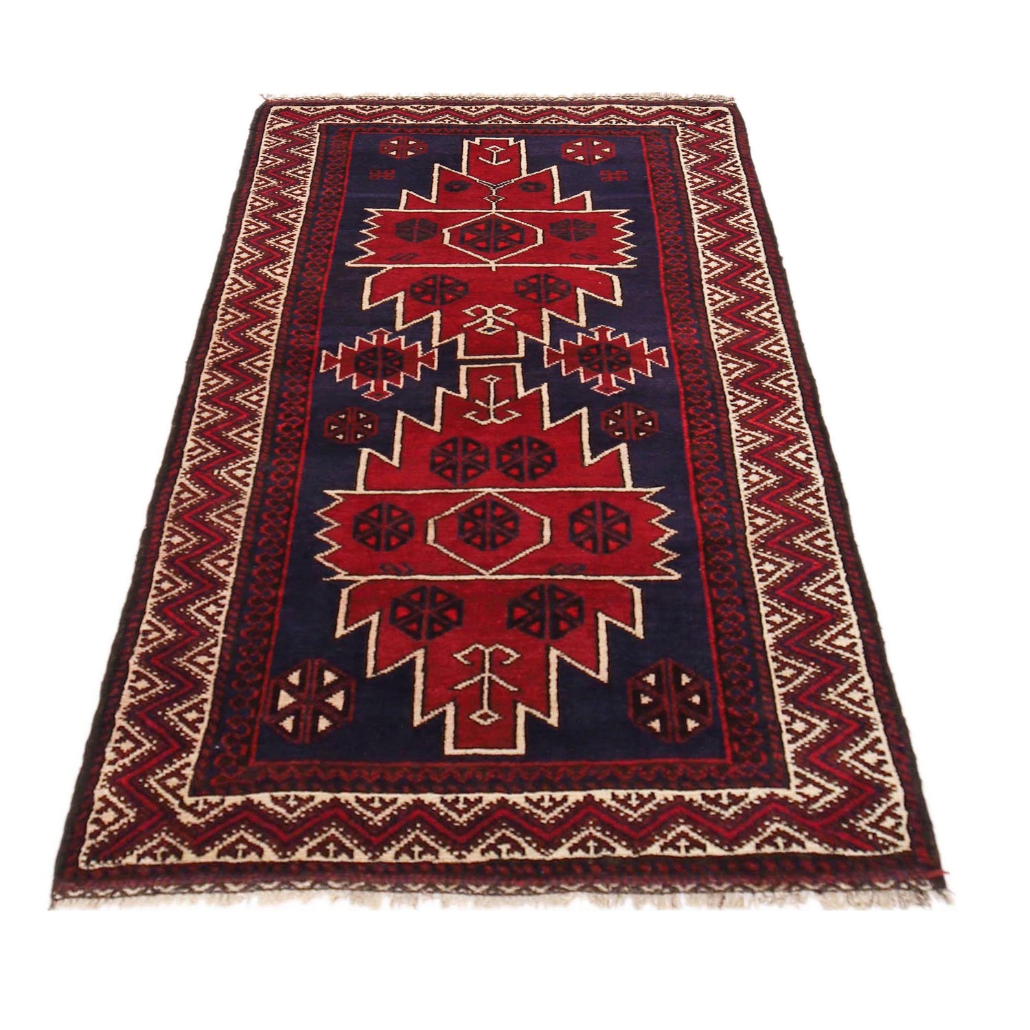 Baluchi Rug Handmade Red Geometric 3x5 ft