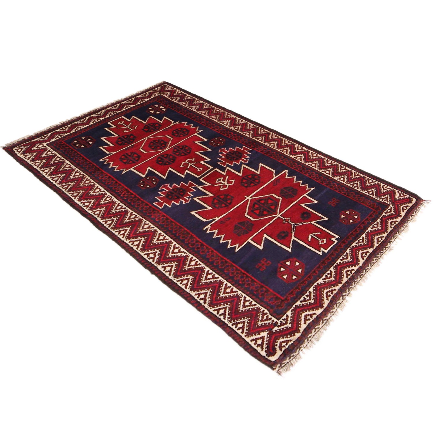 Baluchi Rug Handmade Red Geometric 3x5 ft