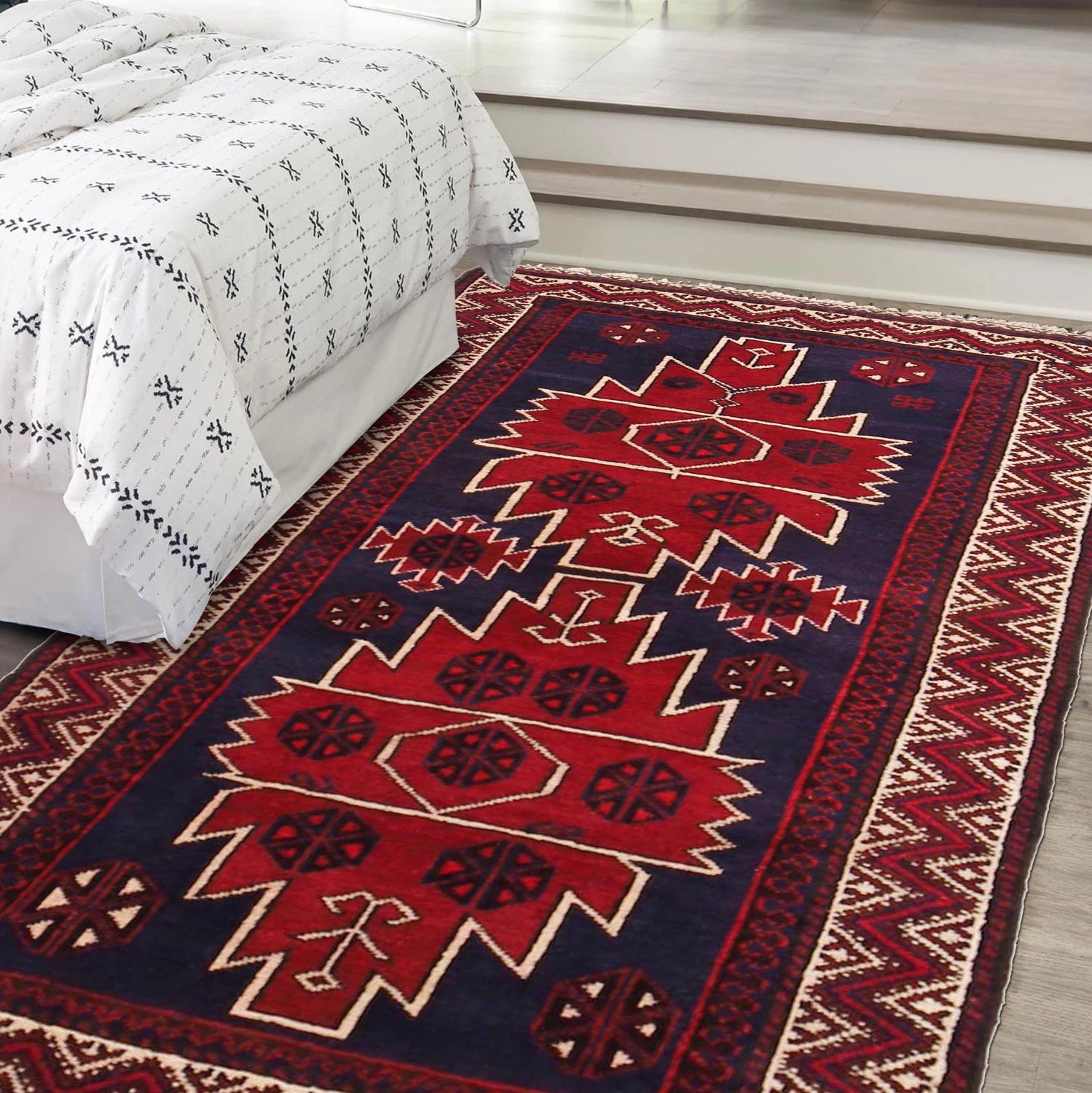 Baluchi Rug Handmade Red Geometric 3x5 ft