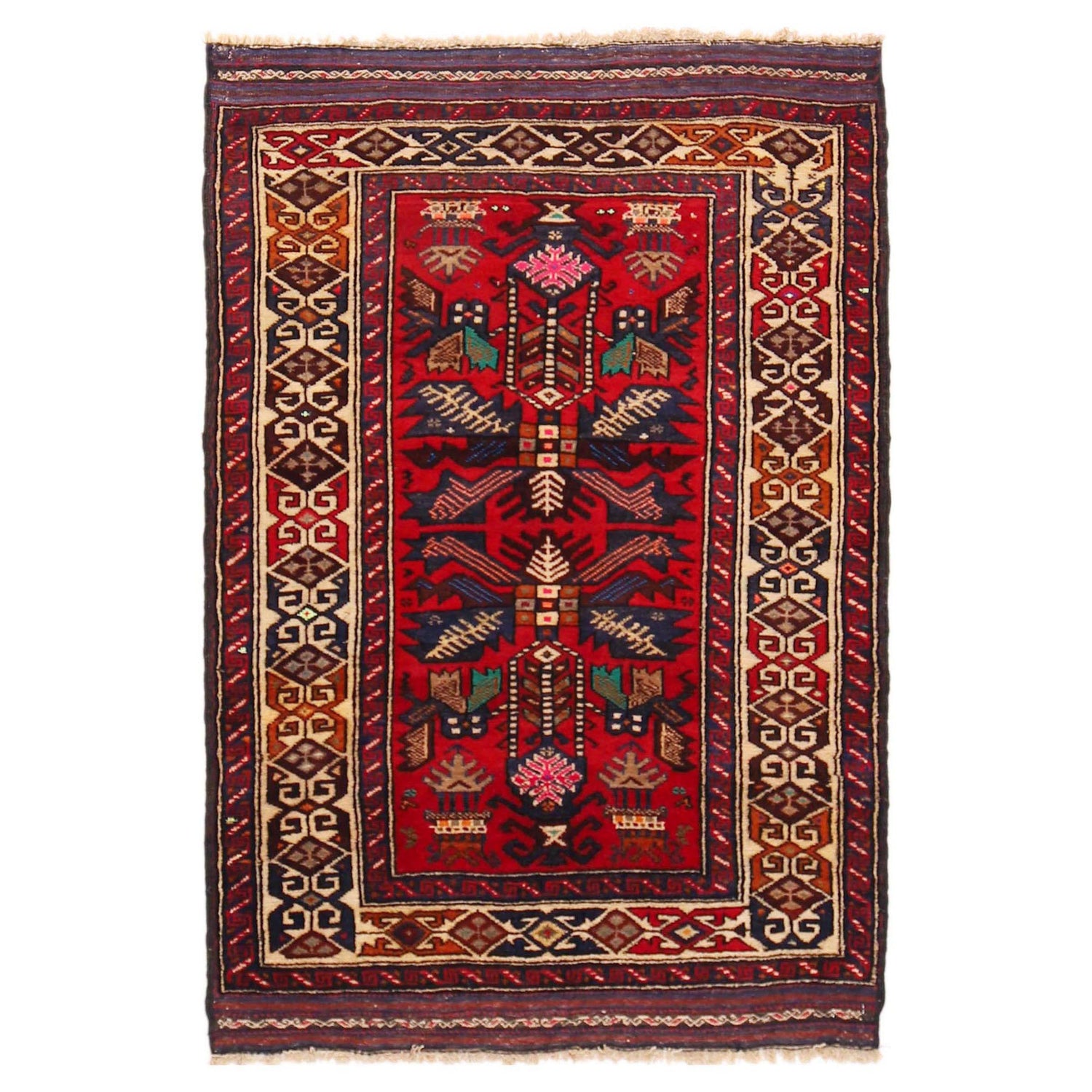 Baluchi Rug Handmade Red Geometric 2x4 ft
