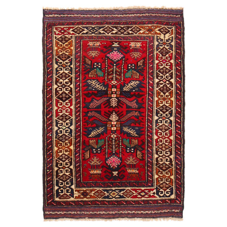 Baluchi Rug Handmade Red Geometric 2x4 ft
