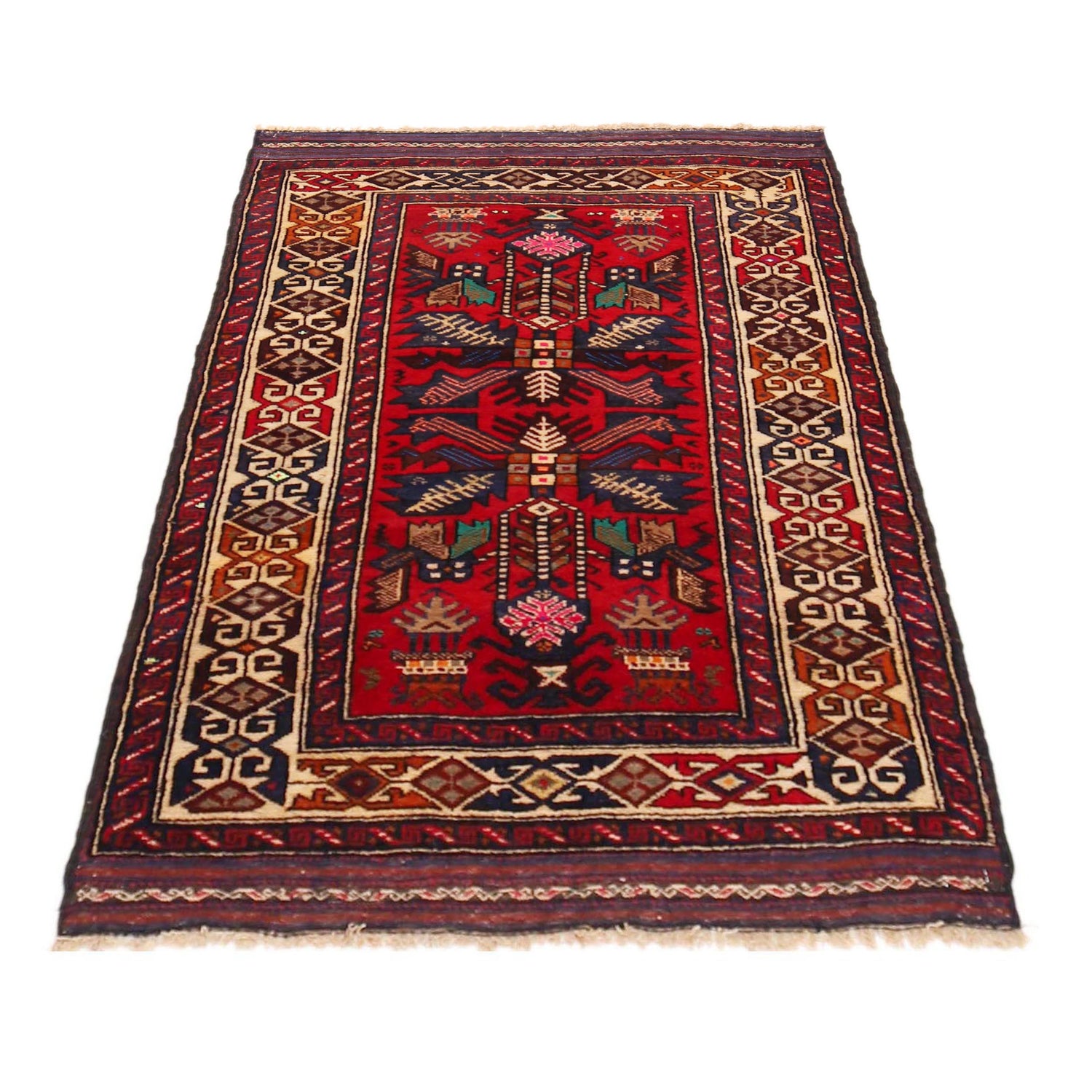 Baluchi Rug Handmade Red Geometric 2x4 ft