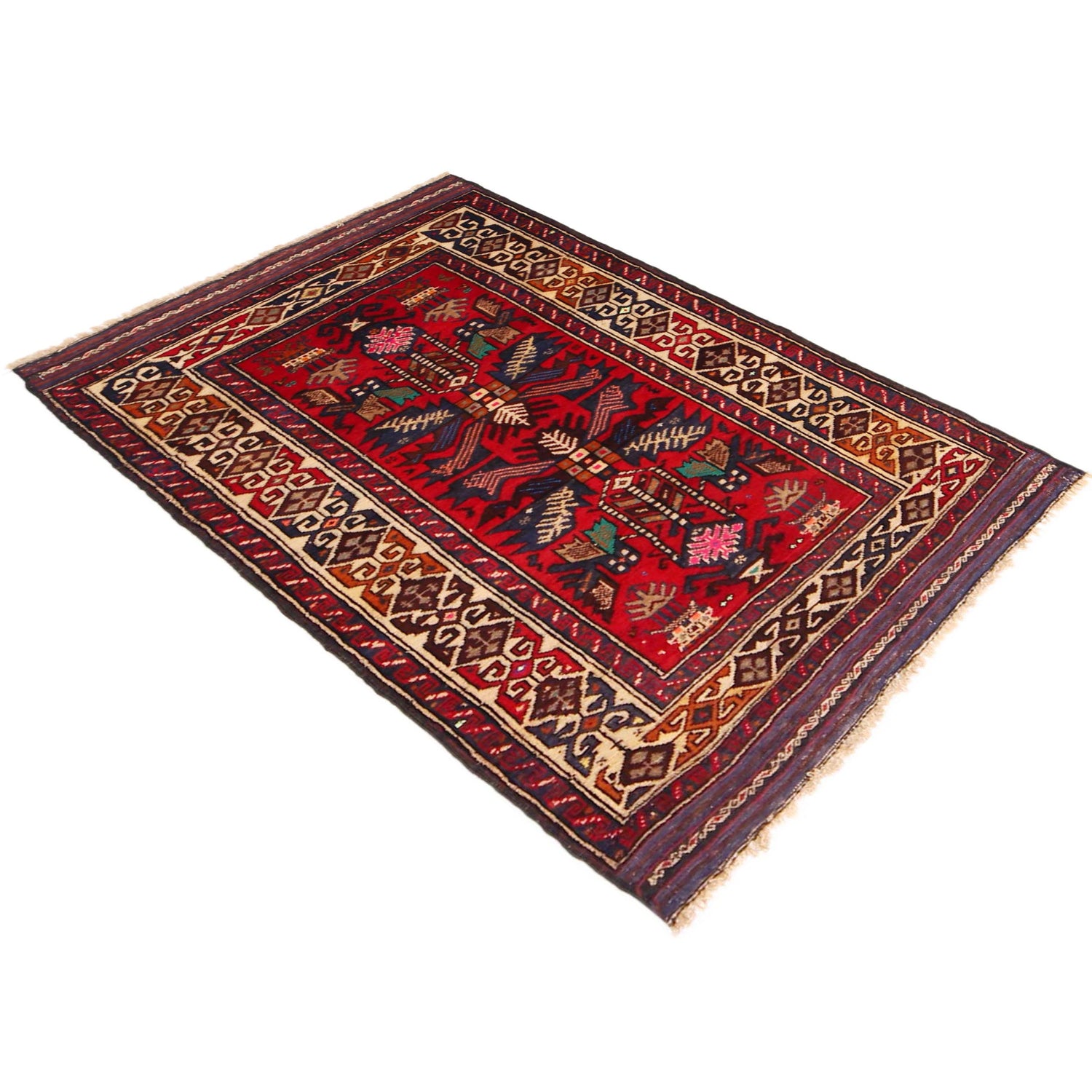 Baluchi Rug Handmade Red Geometric 2x4 ft