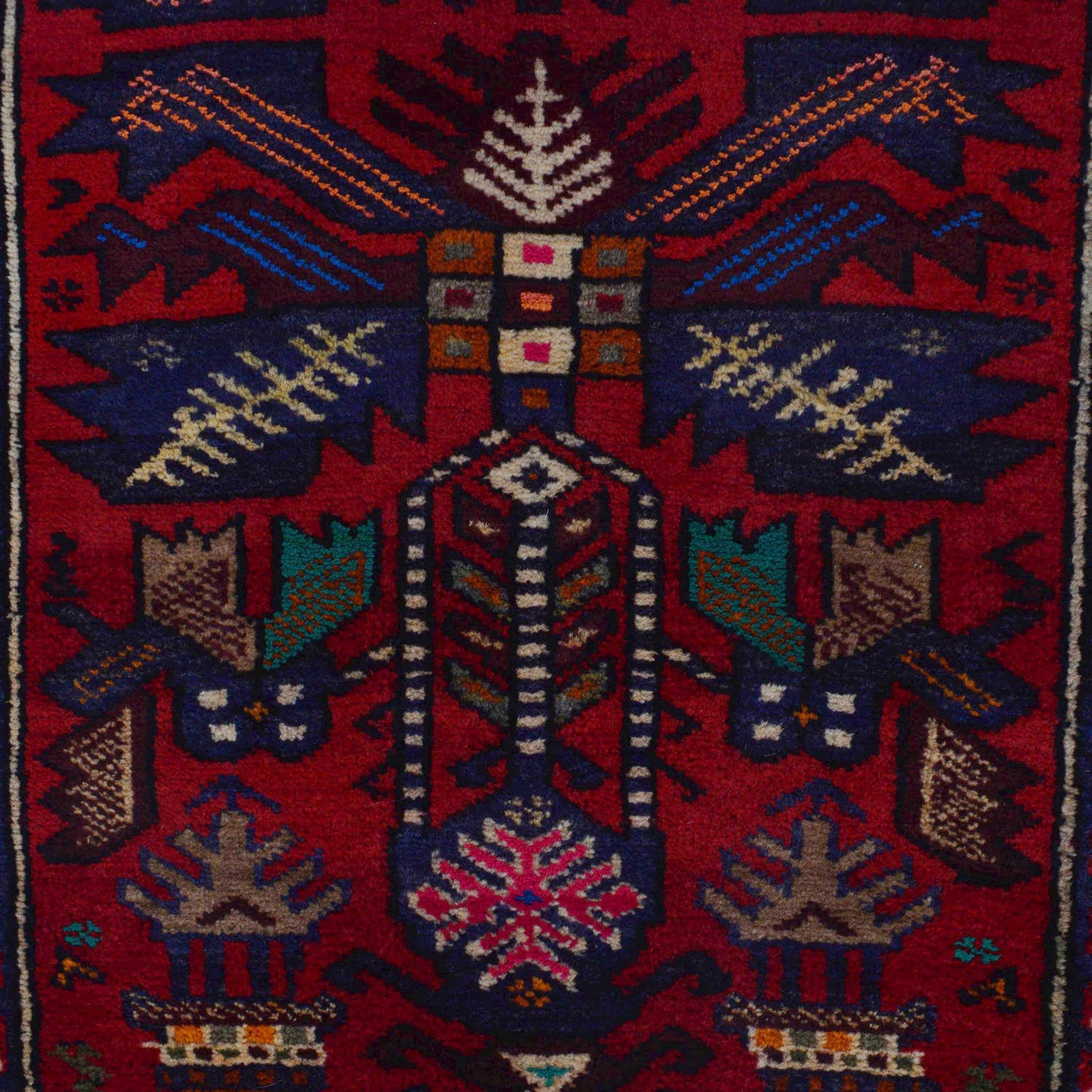 Baluchi Rug Handmade Red Geometric 2x4 ft