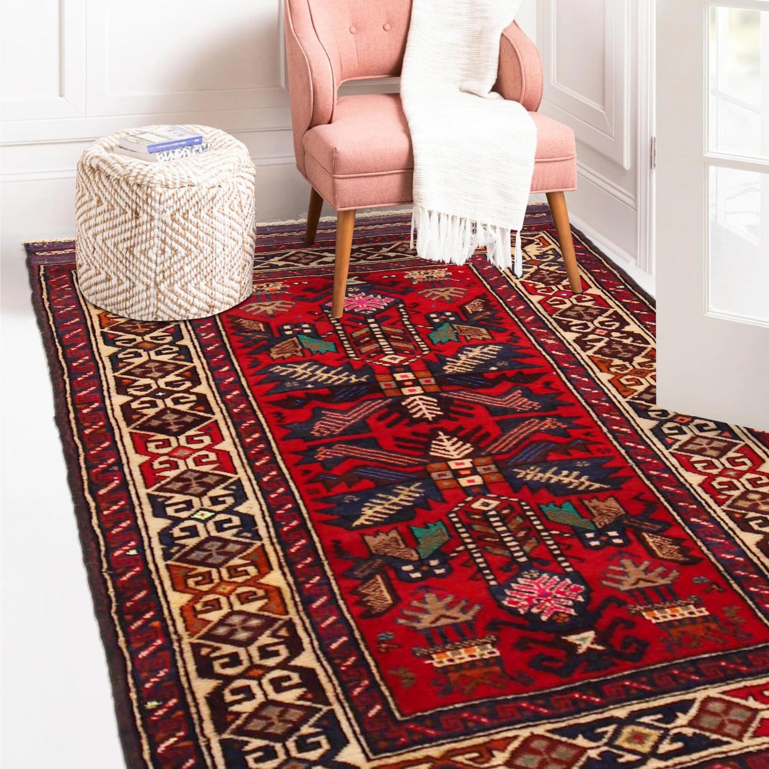 Baluchi Rug Handmade Red Geometric 2x4 ft