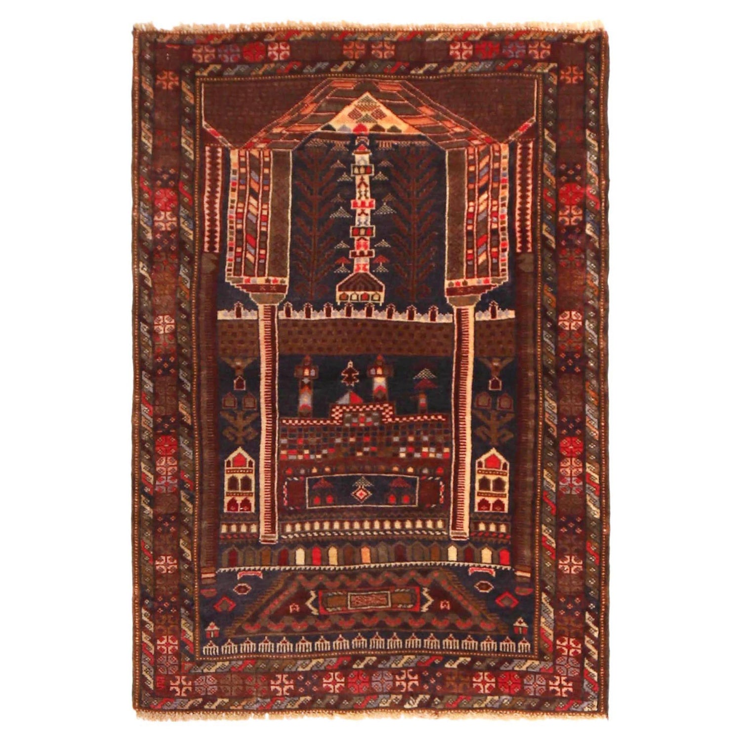 Baluchi Rug Handmade Multi Prayer Design 2x4 ft