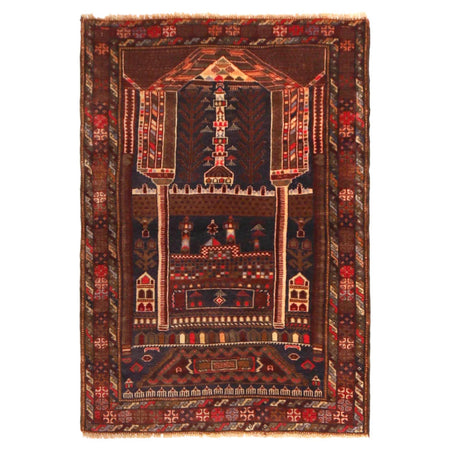 Baluchi Rug Handmade Multi Prayer Design 2x4 ft
