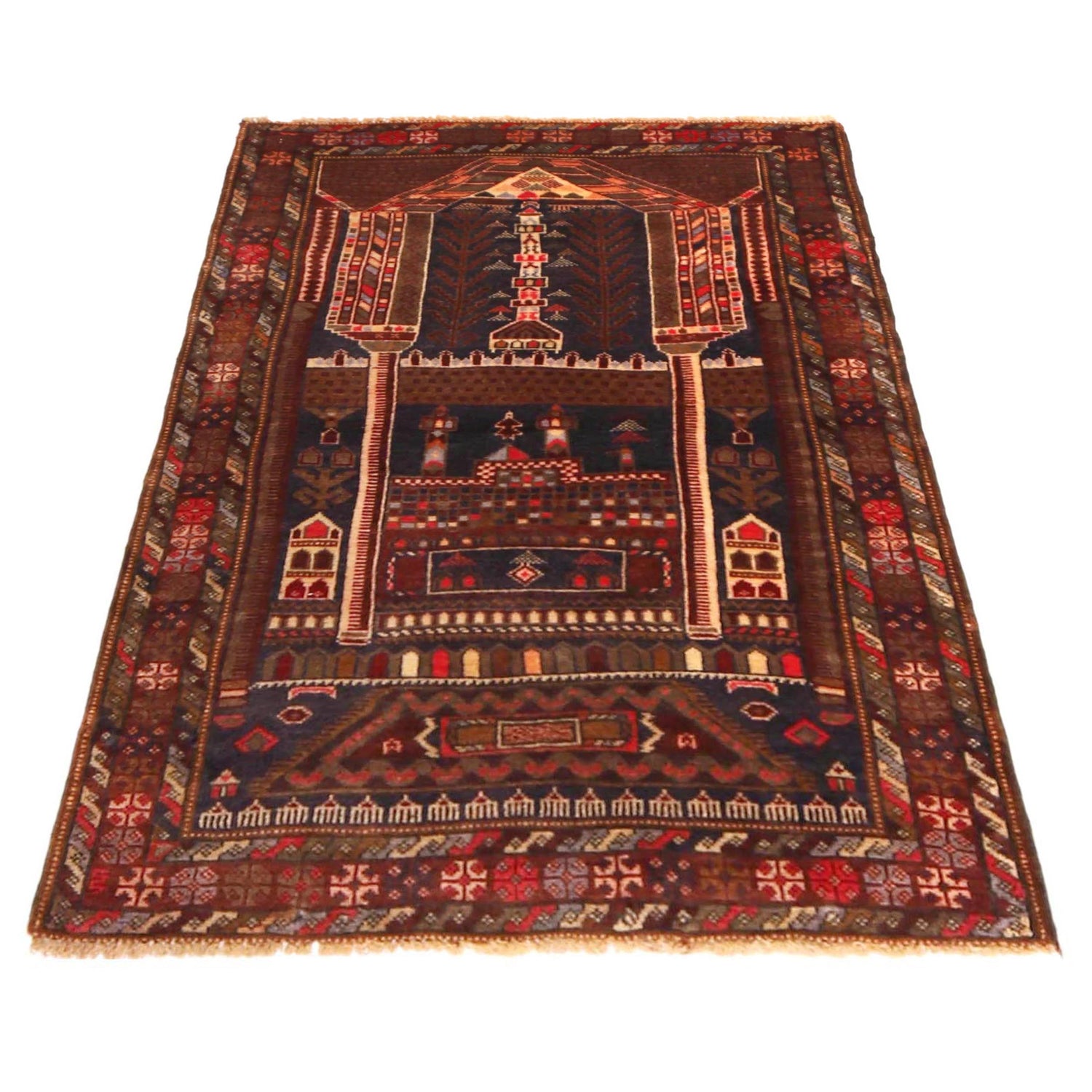 Baluchi Rug Handmade Multi Prayer Design 2x4 ft