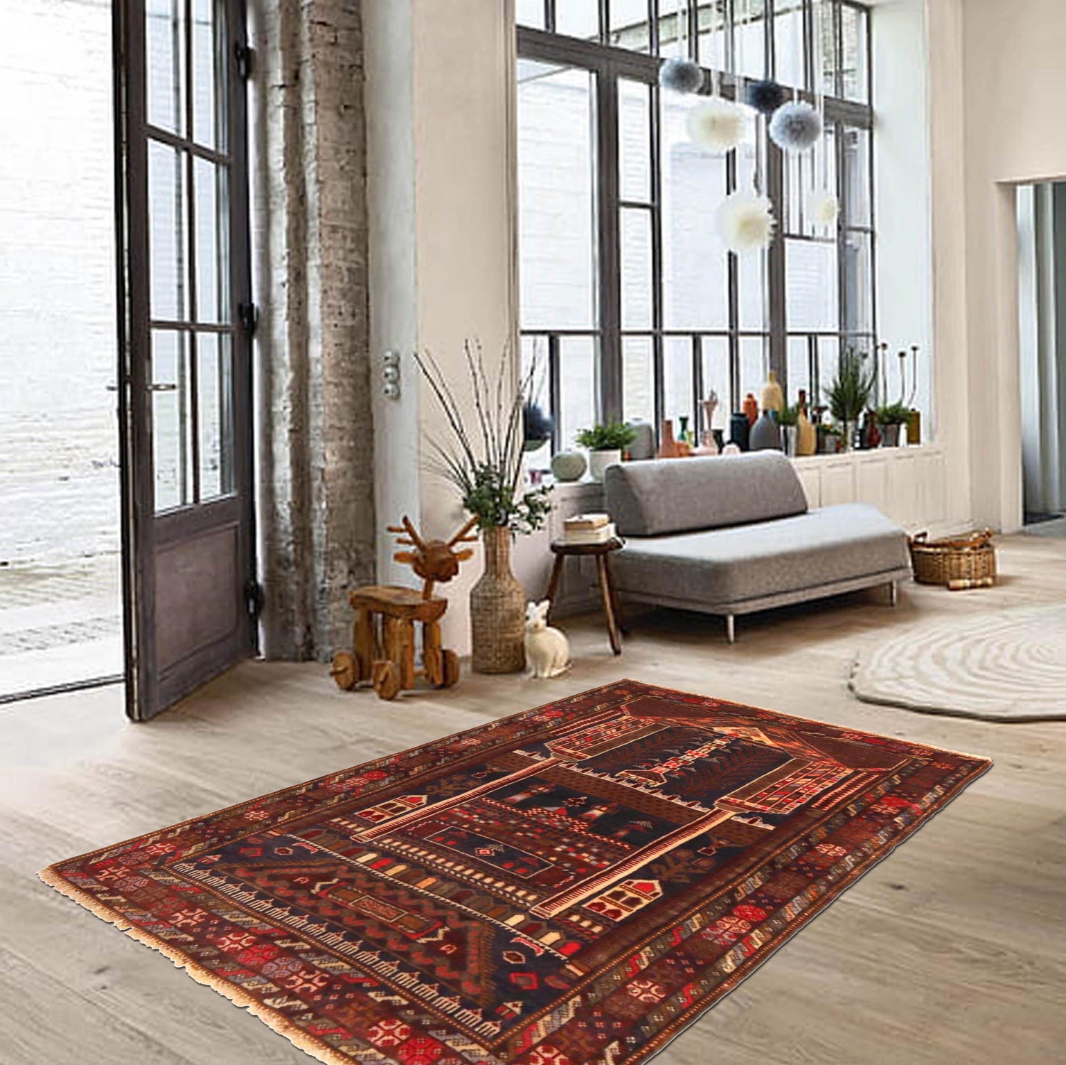 Baluchi Rug Handmade Multi Prayer Design 2x4 ft