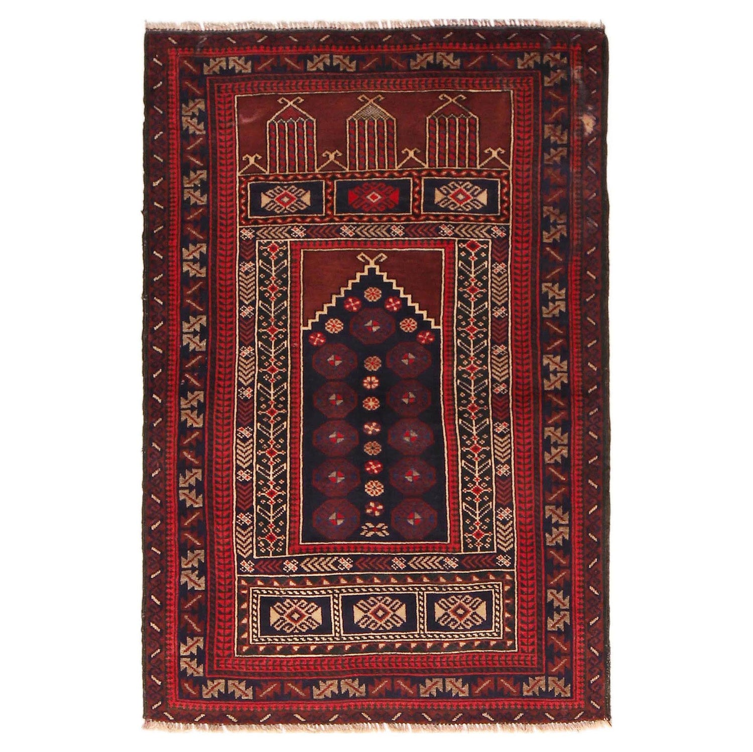 Baluchi Rug Handmade Red Prayer Design 2x4 ft