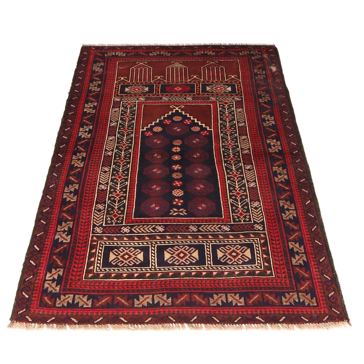 Baluchi Rug Handmade Red Prayer Design 2x4 ft