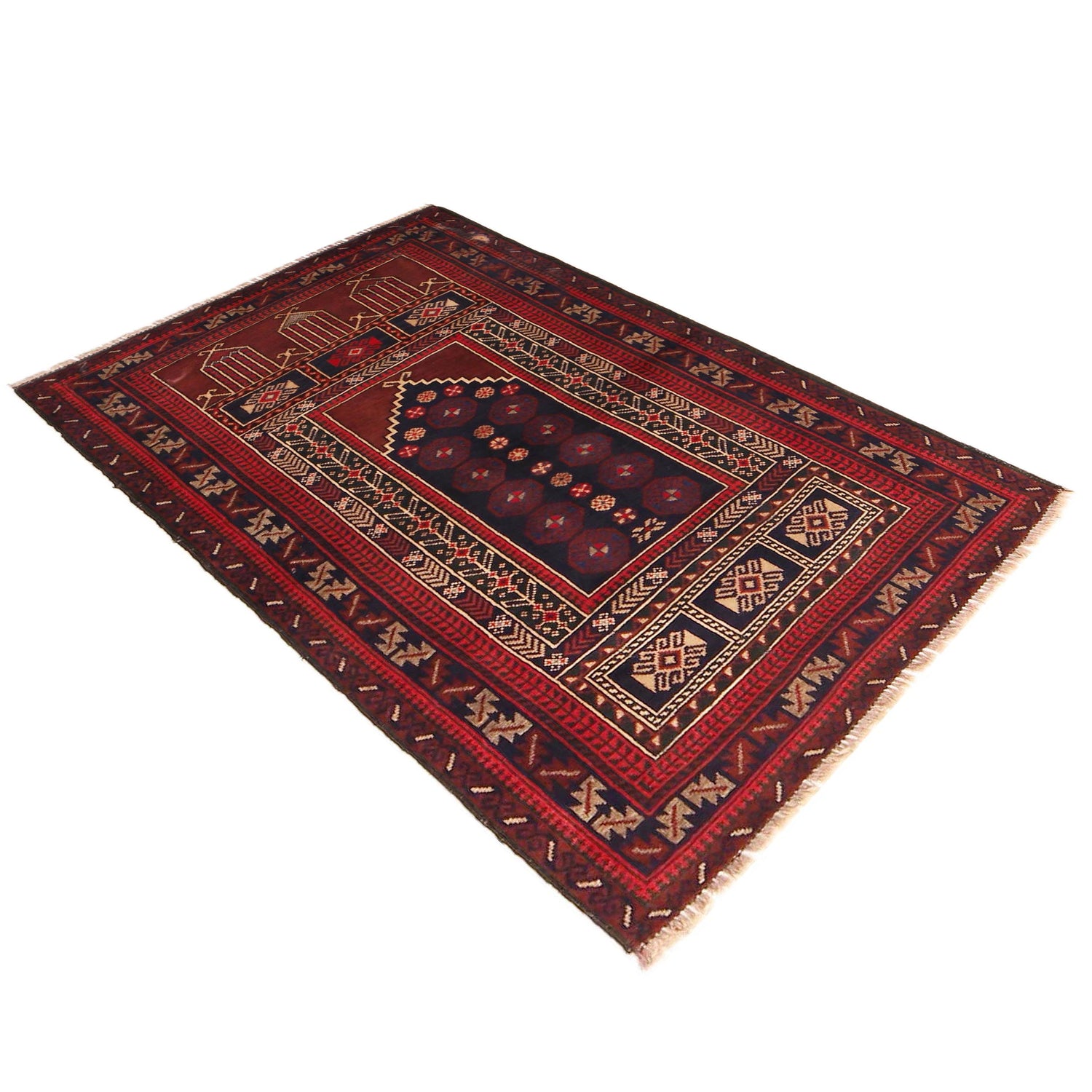Baluchi Rug Handmade Red Prayer Design 2x4 ft