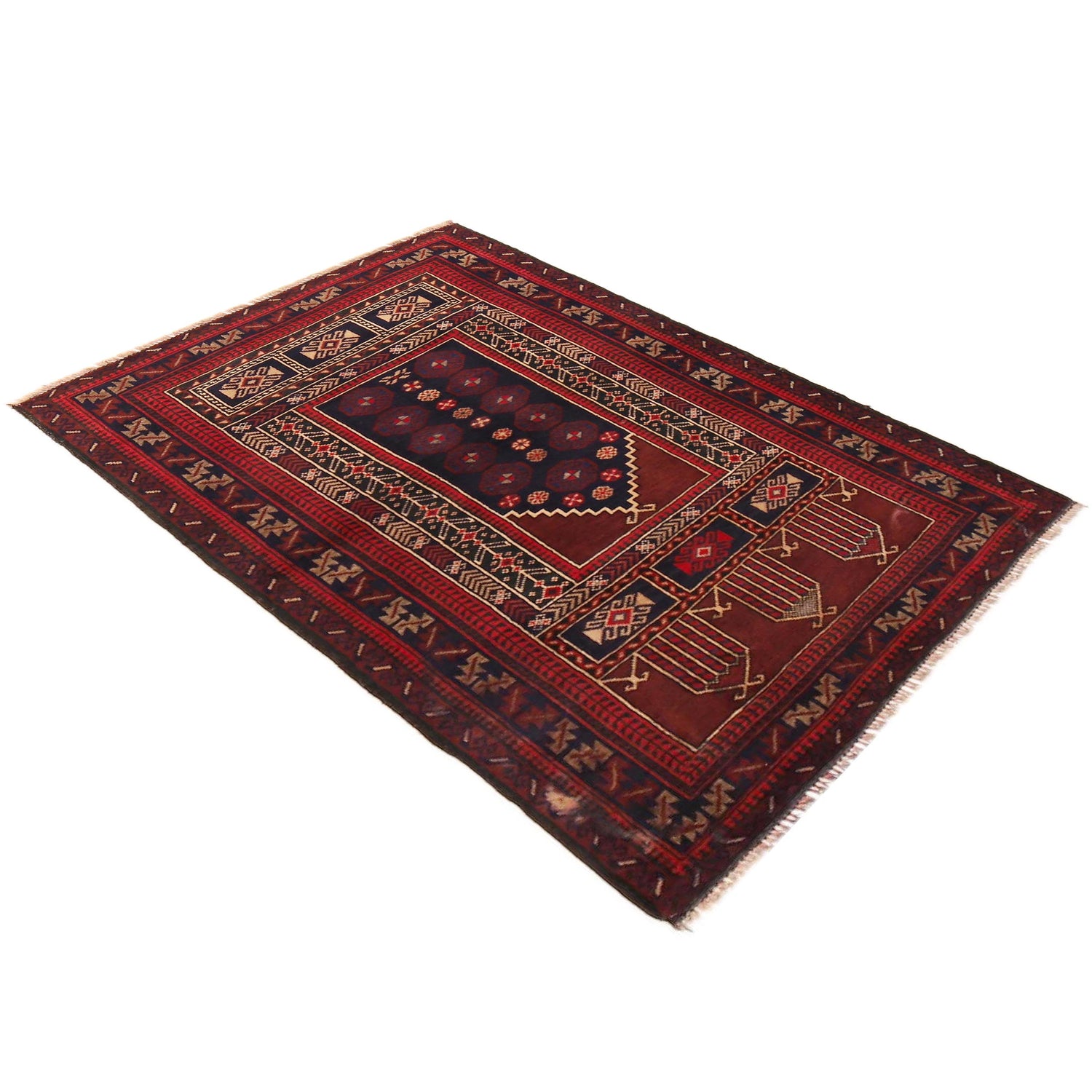 Baluchi Rug Handmade Red Prayer Design 2x4 ft