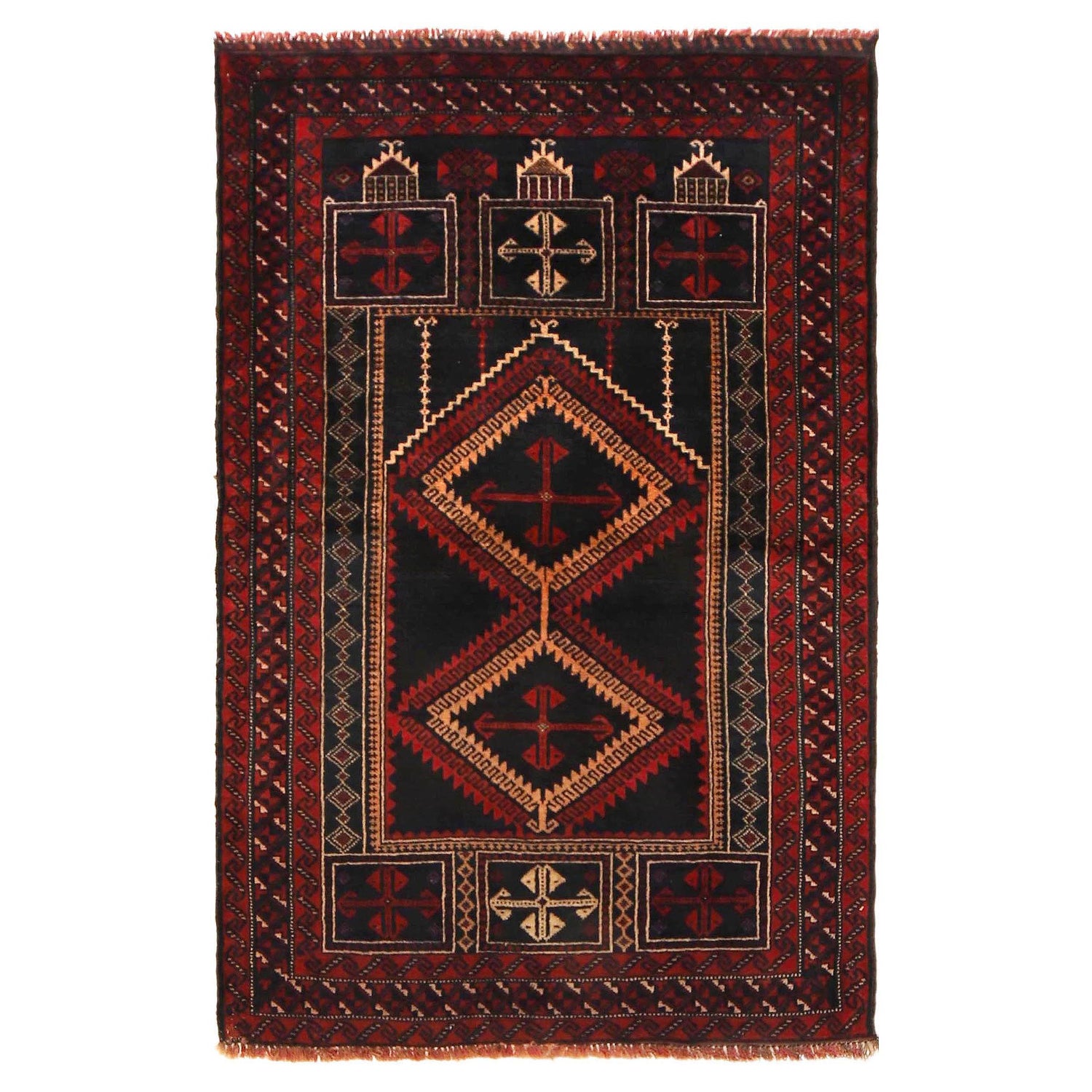 Baluchi Rug Handmade Multi Prayer Design 3x5 ft