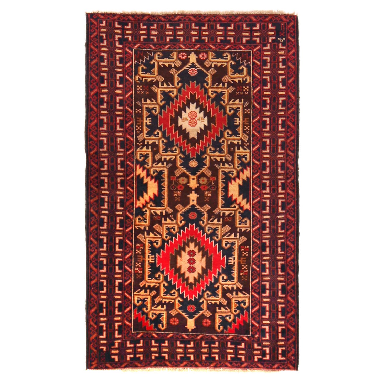 Baluchi Rug Handmade Multi Geometric 3x5 ft