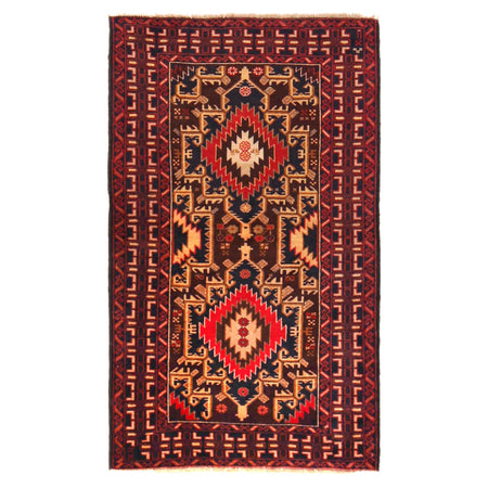 Baluchi Rug Handmade Multi Geometric 3x5 ft